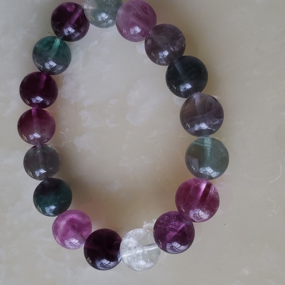 Natural Colorful Fluorite Crystal 11.8mm Bracelet - Picture 3 of 4